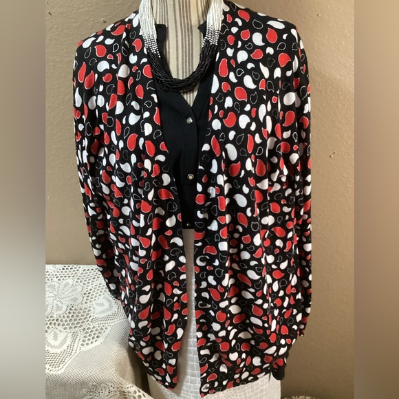 MICHAEL KORN LONG CARDIGAN Red,black & White - Picture 3 of 13